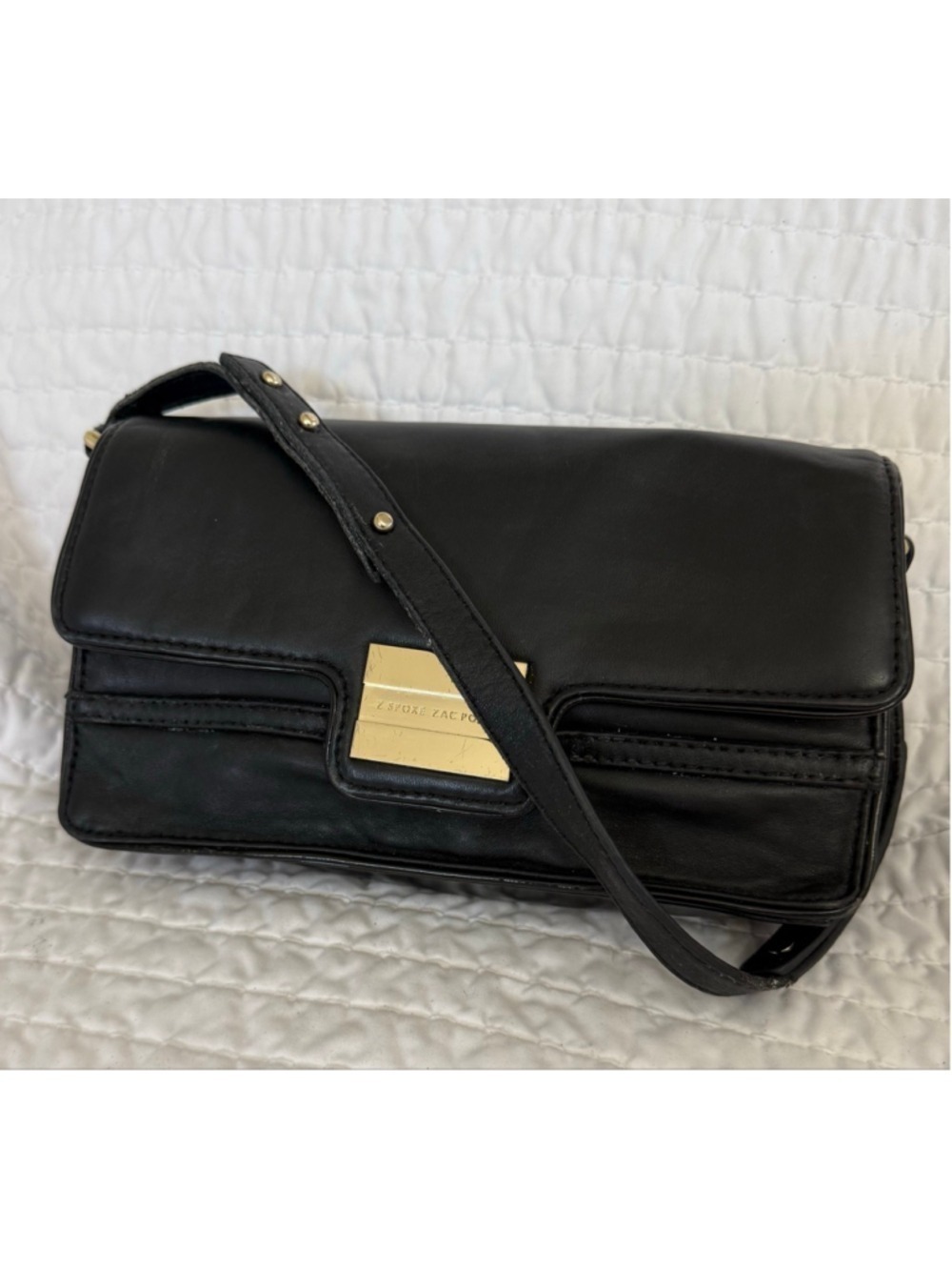 Zac Posen Black leather Shoulder Bag with Gold Hardware, good used condition